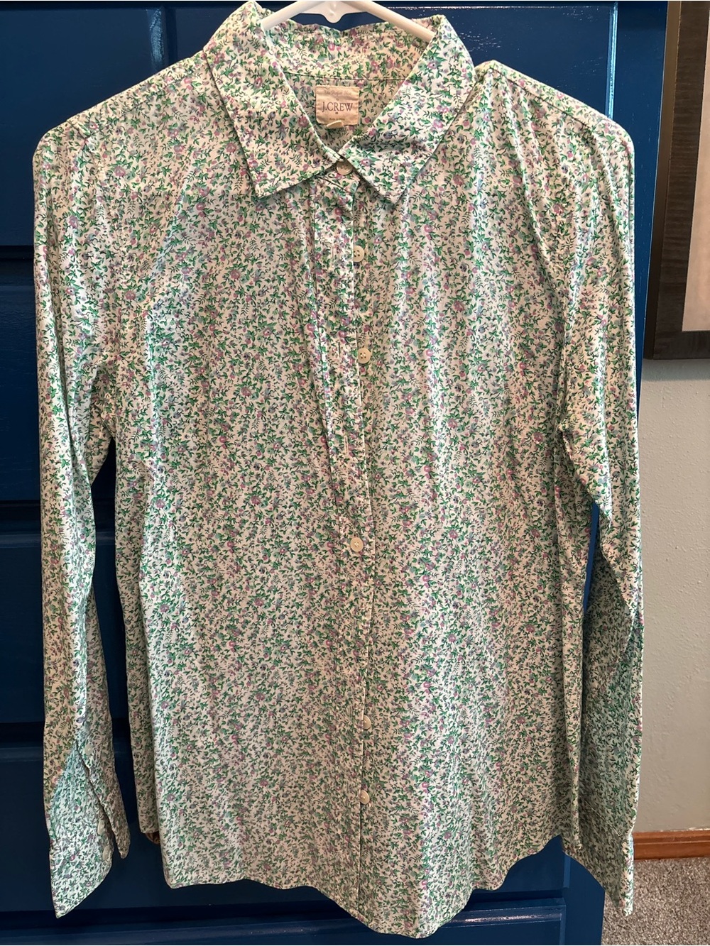 J. Crew Cream Floral Button-Down Shirt with Pink and Green Print